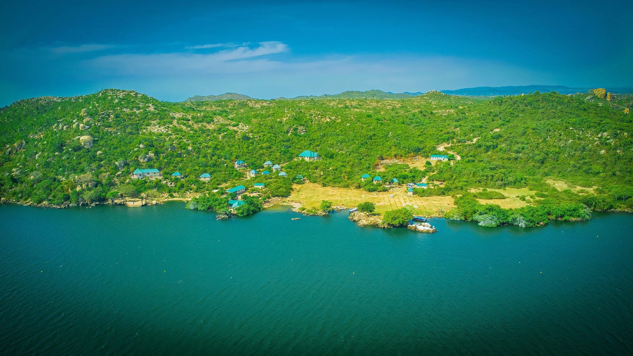 Aerial view of the lodge on Lake Victoria